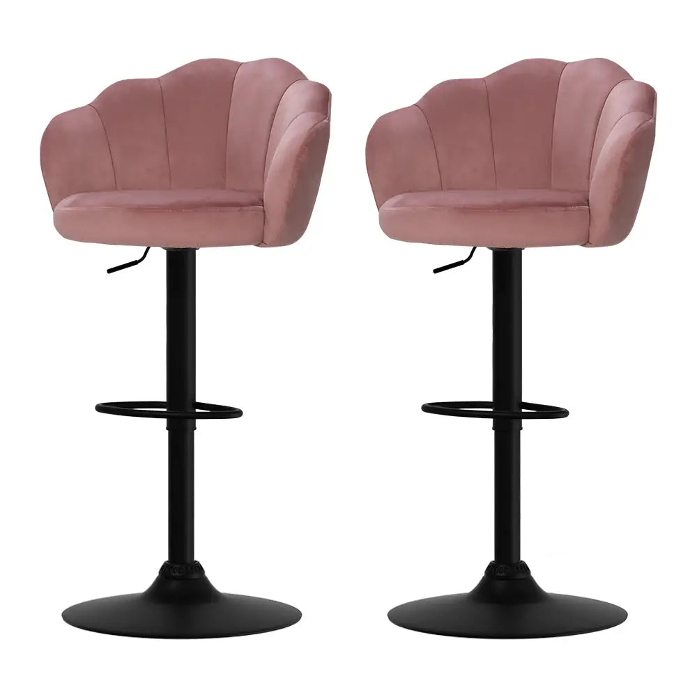 Artiss 2x Bar Stools Gas Lift Velvet Pink - Furniture > Bar Stools & Chairs