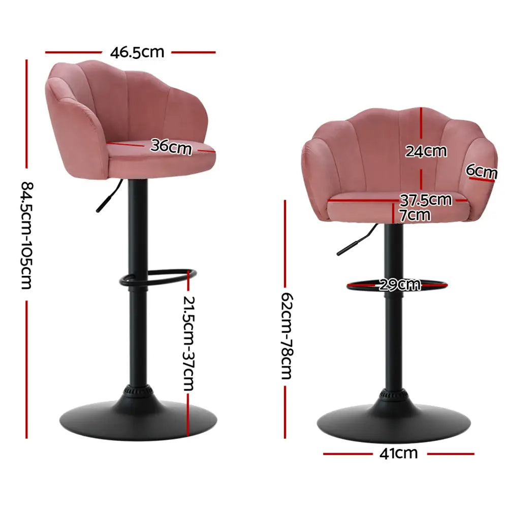 Artiss 2x Bar Stools Gas Lift Velvet Pink - Furniture > Bar Stools & Chairs