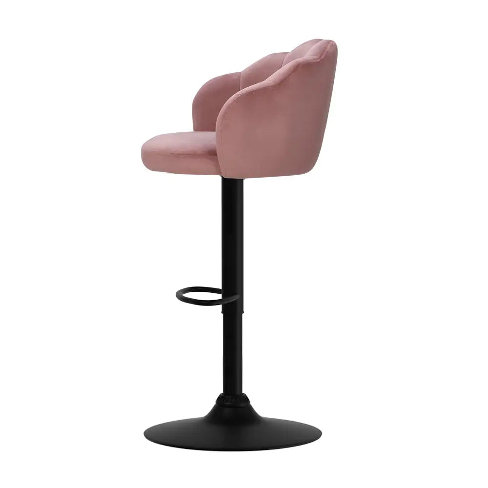 Artiss 2x Bar Stools Gas Lift Velvet Pink - Furniture > Bar Stools & Chairs