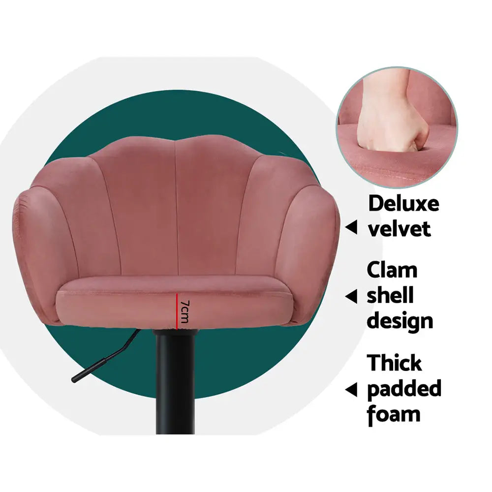 Artiss 2x Bar Stools Gas Lift Velvet Pink - Furniture > Bar Stools & Chairs