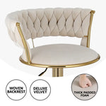 Artiss 2x Bar Stools Gas Lift Velvet Woven Backrest Ivory - Furniture > Bar Stools & Chairs > Table & Bar Stools