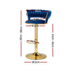 Artiss 2x Bar Stools Gas Lift Velvet Woven Backrest Navy - Furniture > Bar Stools & Chairs > Table & Bar Stools