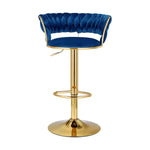 Artiss 2x Bar Stools Gas Lift Velvet Woven Backrest Navy - Furniture > Bar Stools & Chairs > Table & Bar Stools