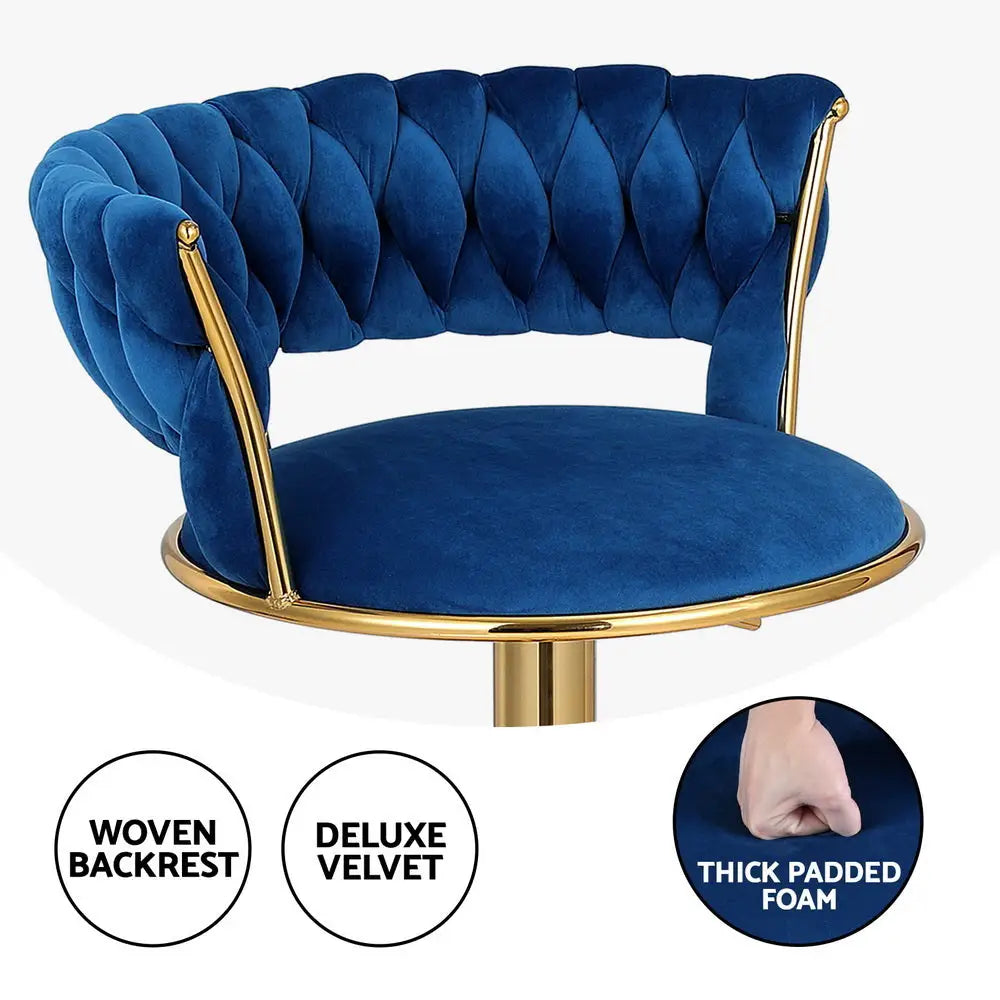 Artiss 2x Bar Stools Gas Lift Velvet Woven Backrest Navy - Furniture > Bar Stools & Chairs > Table & Bar Stools