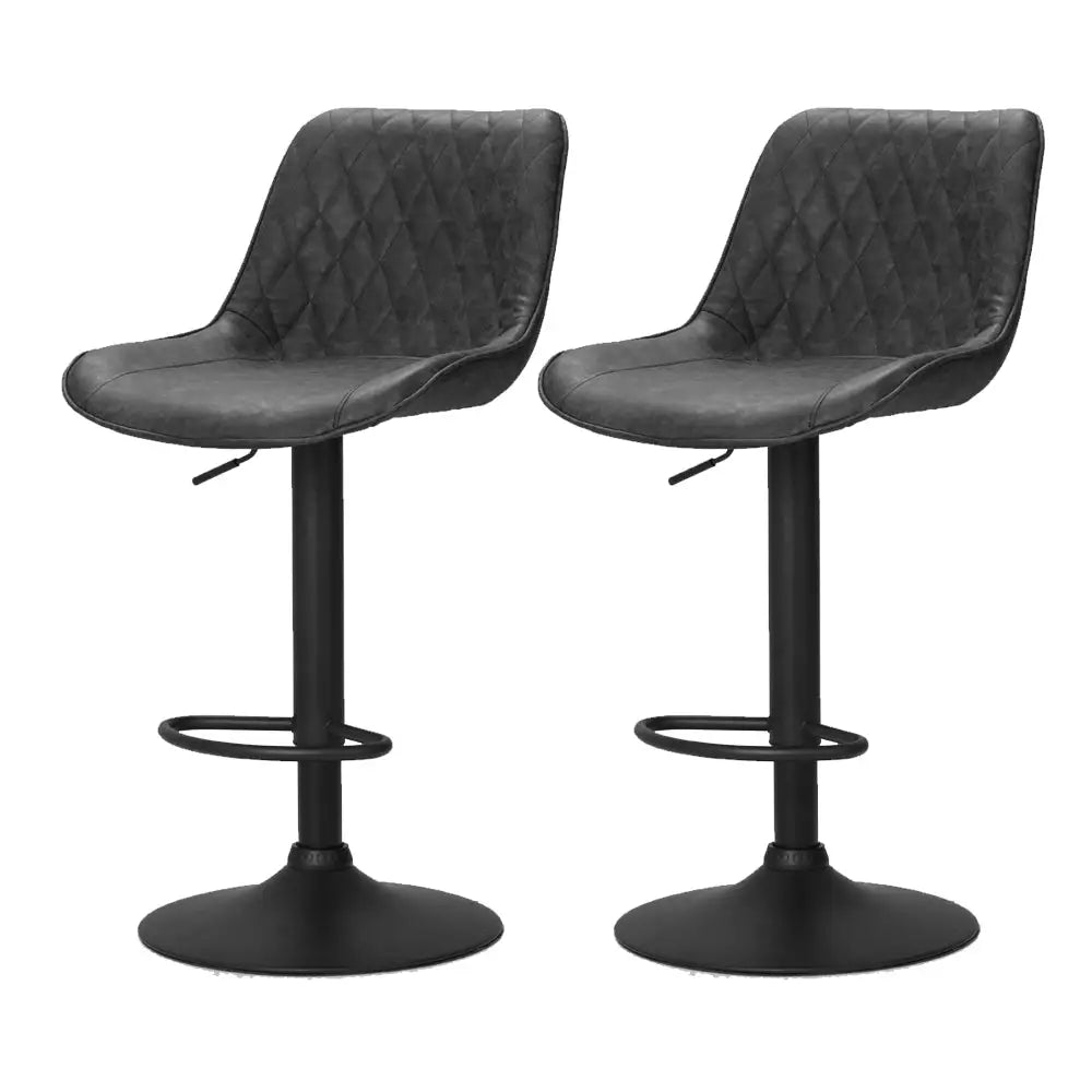 Artiss 2x Bar Stools Gas Lift Vintage Leather Black - Furniture > Bar Stools & Chairs