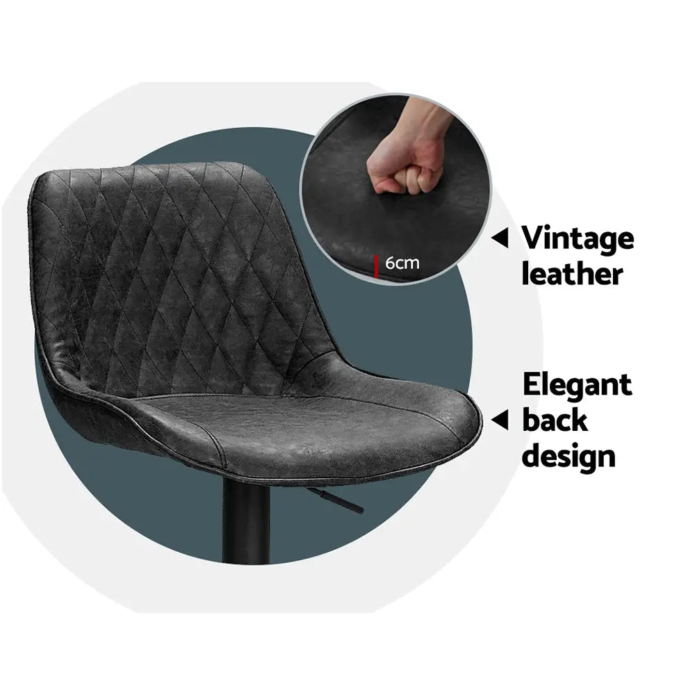 Artiss 2x Bar Stools Gas Lift Vintage Leather Black - Furniture > Bar Stools & Chairs