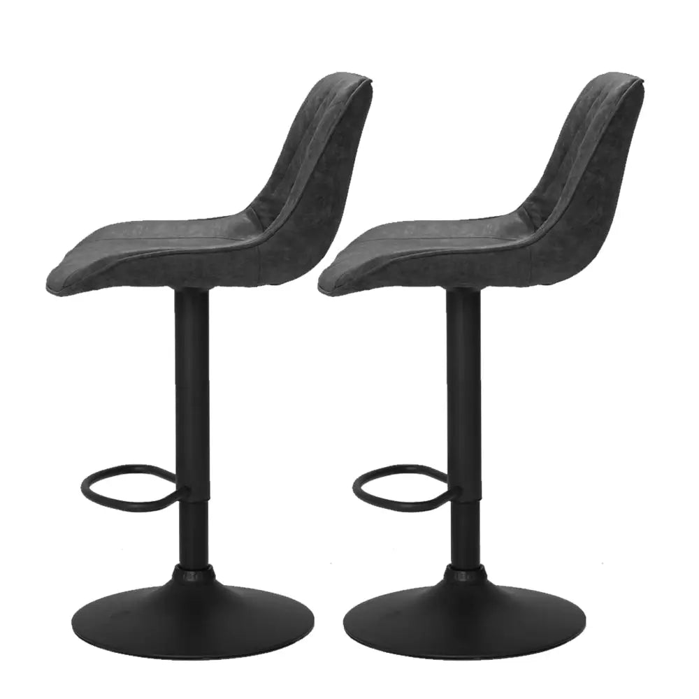 Artiss 2x Bar Stools Gas Lift Vintage Leather Black - Furniture > Bar Stools & Chairs
