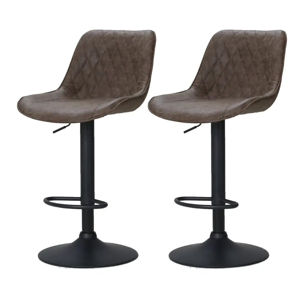 Artiss 2x Bar Stools Gas Lift Vintage Leather Brown - Furniture > Bar Stools & Chairs