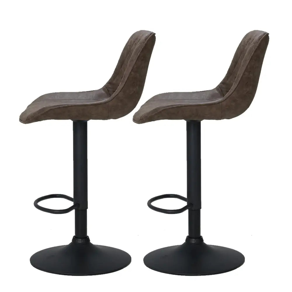 Artiss 2x Bar Stools Gas Lift Vintage Leather Brown - Furniture > Bar Stools & Chairs