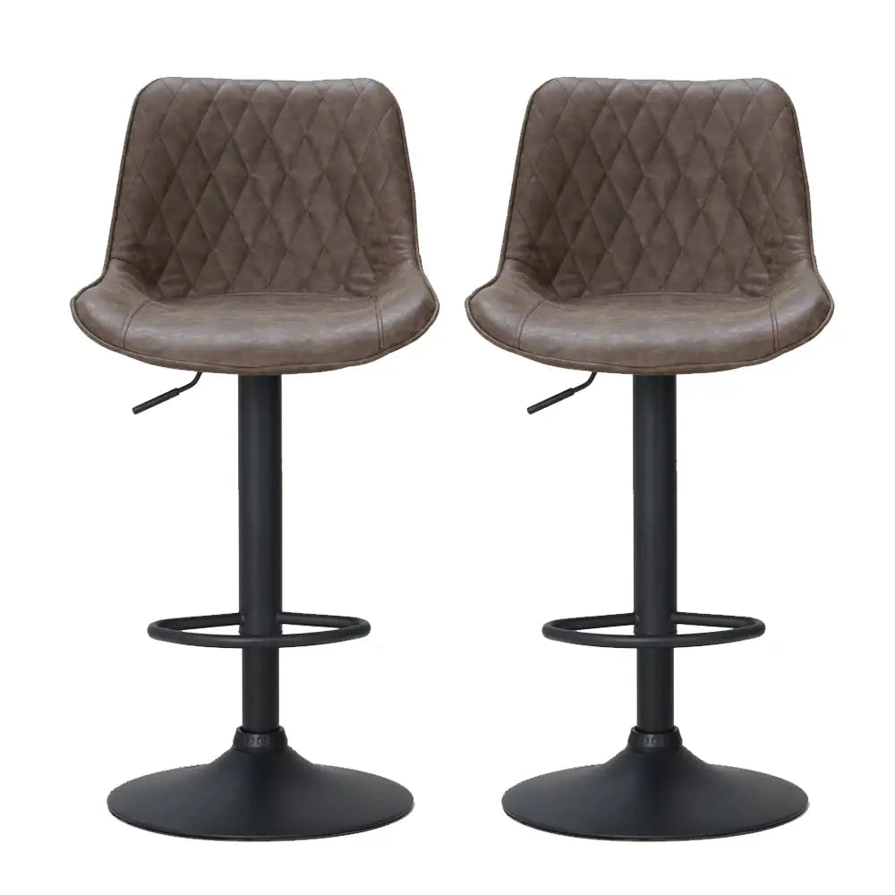 Artiss 2x Bar Stools Gas Lift Vintage Leather Brown - Furniture > Bar Stools & Chairs