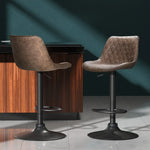 Artiss 2x Bar Stools Gas Lift Vintage Leather Brown - Furniture > Bar Stools & Chairs