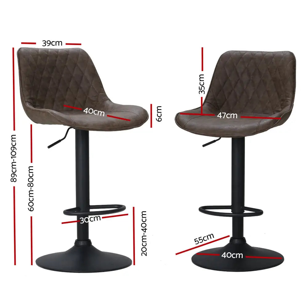Artiss 2x Bar Stools Gas Lift Vintage Leather Brown - Furniture > Bar Stools & Chairs