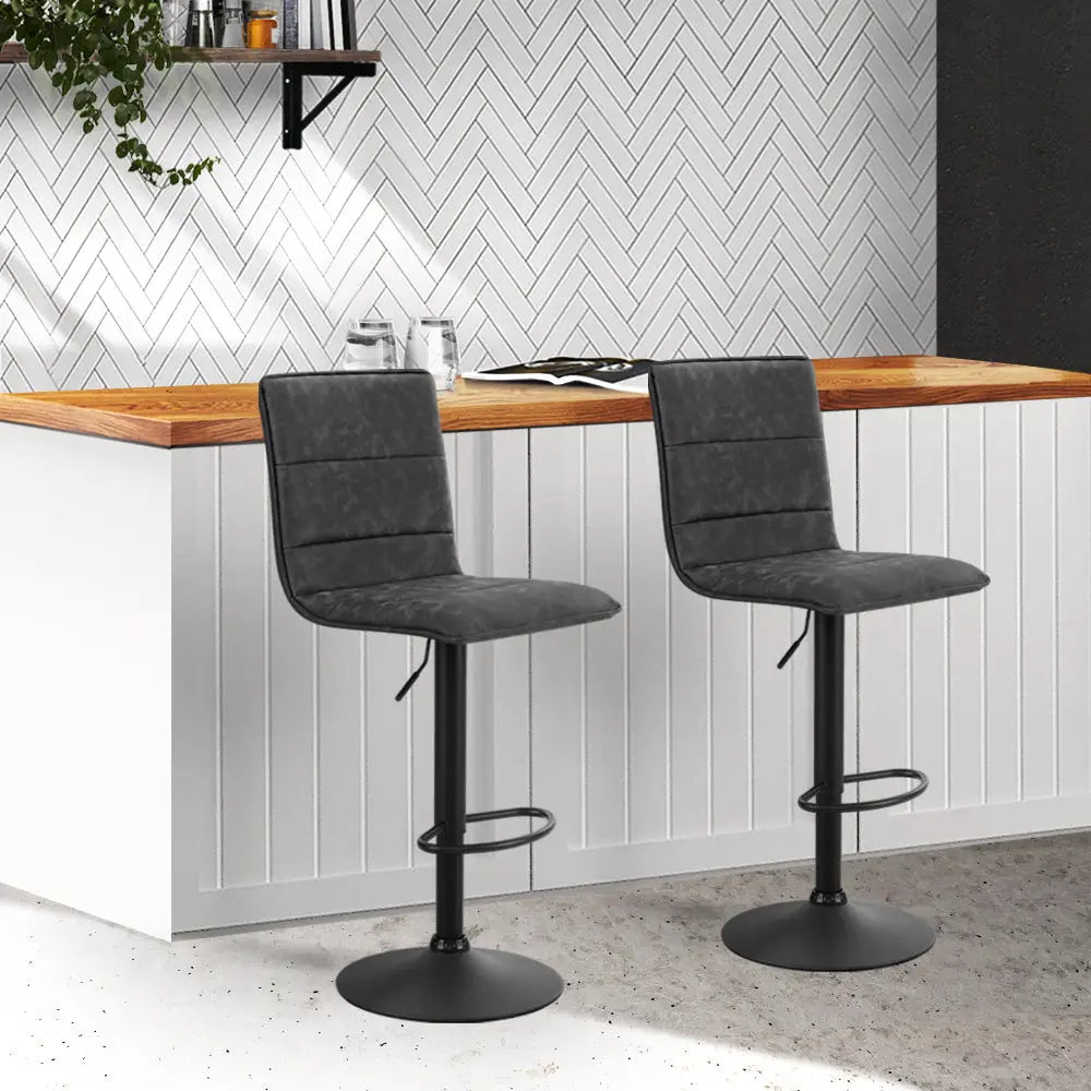 Artiss 2x Bar Stools Gas Lift Vintage Leather Grey - Furniture > Bar Stools & Chairs