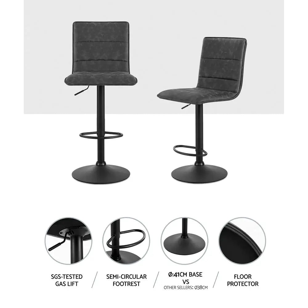 Artiss 2x Bar Stools Gas Lift Vintage Leather Grey - Furniture > Bar Stools & Chairs