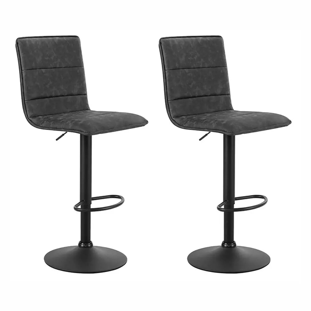 Artiss 2x Bar Stools Gas Lift Vintage Leather Grey - Furniture > Bar Stools & Chairs