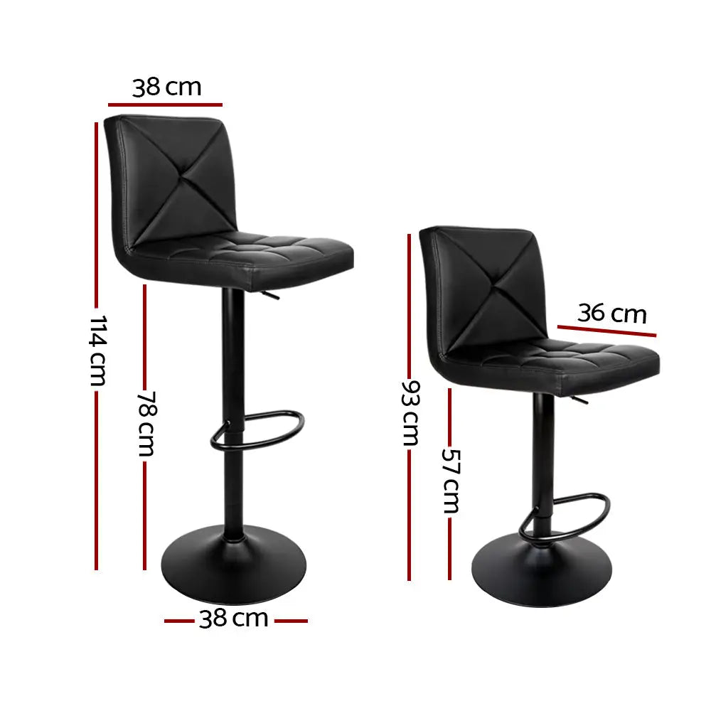 Artiss 2x Bar Stools Kitchen Dining Chairs Gas Lift Stool Leather Black - Furniture > Bar Stools & Chairs > Table & Bar