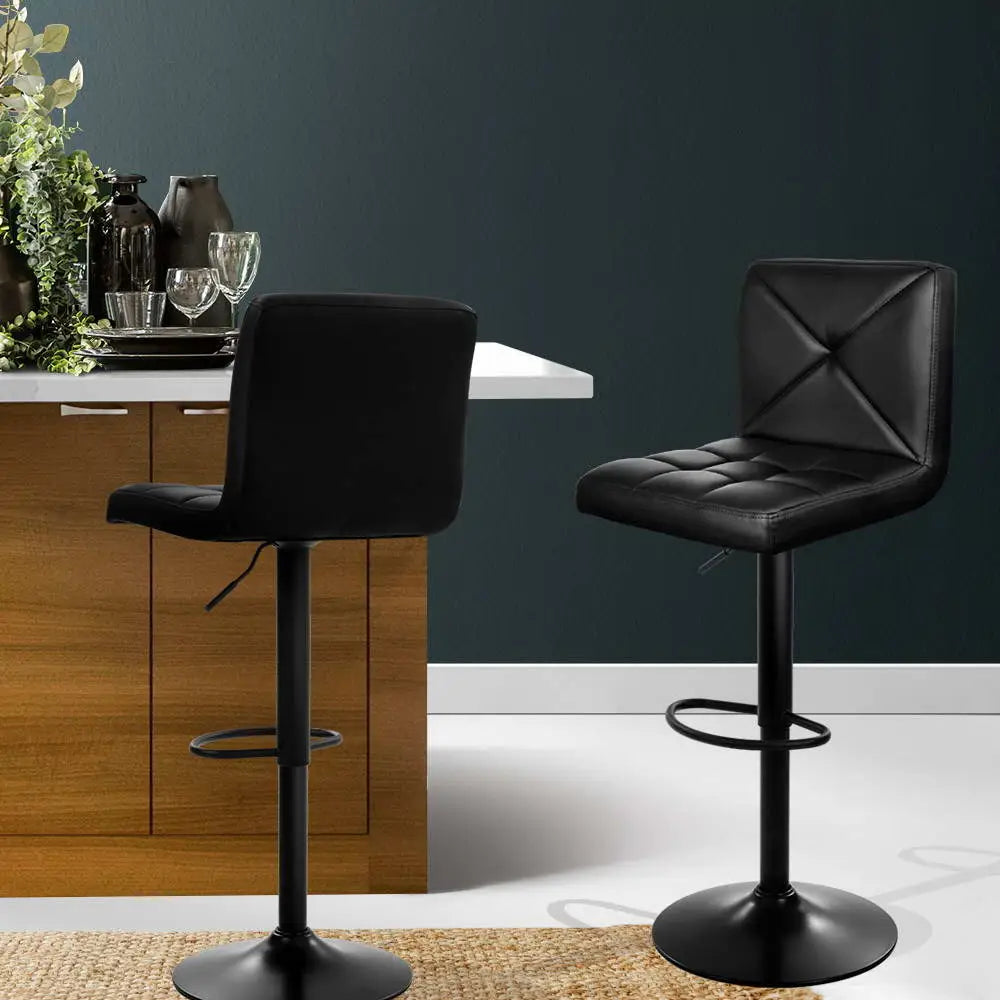 Artiss 2x Bar Stools Kitchen Dining Chairs Gas Lift Stool Leather Black - Furniture > Bar Stools & Chairs > Table & Bar