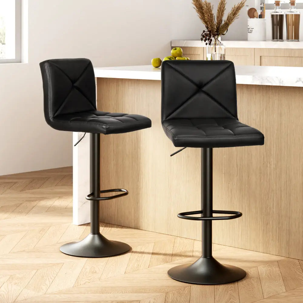 Artiss 2x Bar Stools Kitchen Dining Chairs Gas Lift Stool Leather Black - Furniture > Bar Stools & Chairs > Table & Bar