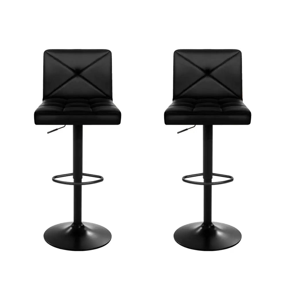 Artiss 2x Bar Stools Kitchen Dining Chairs Gas Lift Stool Leather Black - Furniture > Bar Stools & Chairs > Table & Bar