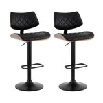 Artiss 2x Bar Stools Kitchen Dining Chairs Gas Lift Stool Wooden Leather Black - Furniture > Bar Stools & Chairs >