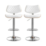 Artiss 2x Bar Stools Kitchen Dining Chairs Gas Lift Stool Wooden Leather White - Furniture > Bar Stools & Chairs >