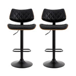 Artiss 2x Bar Stools Kitchen Dining Chairs Gas Lift Stool Wooden Leather Black - Furniture > Bar Stools & Chairs >