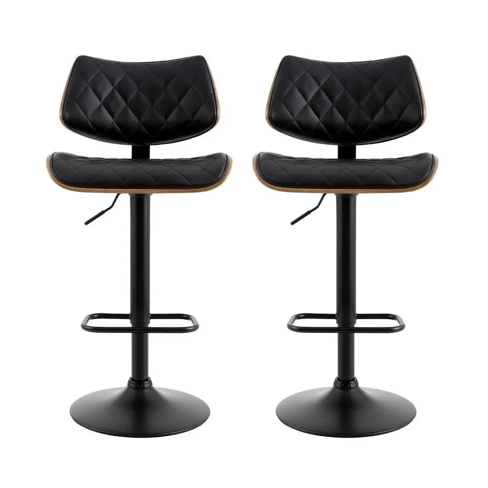 Artiss 2x Bar Stools Kitchen Dining Chairs Gas Lift Stool Wooden Leather Black - Furniture > Bar Stools & Chairs >