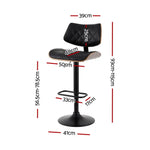 Artiss 2x Bar Stools Kitchen Dining Chairs Gas Lift Stool Wooden Leather Black - Furniture > Bar Stools & Chairs >