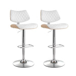 Artiss 2x Bar Stools Kitchen Dining Chairs Gas Lift Stool Wooden Leather White - Furniture > Bar Stools & Chairs >
