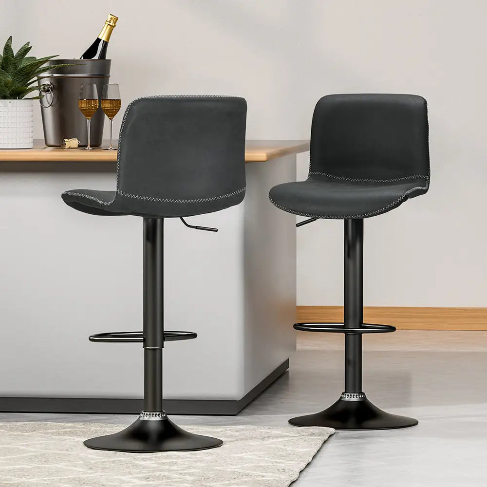 Artiss 2x Bar Stools Kitchen Swivel Bar Stool Gas Lift Chairs Barstools Black - Furniture > Bar Stools & Chairs