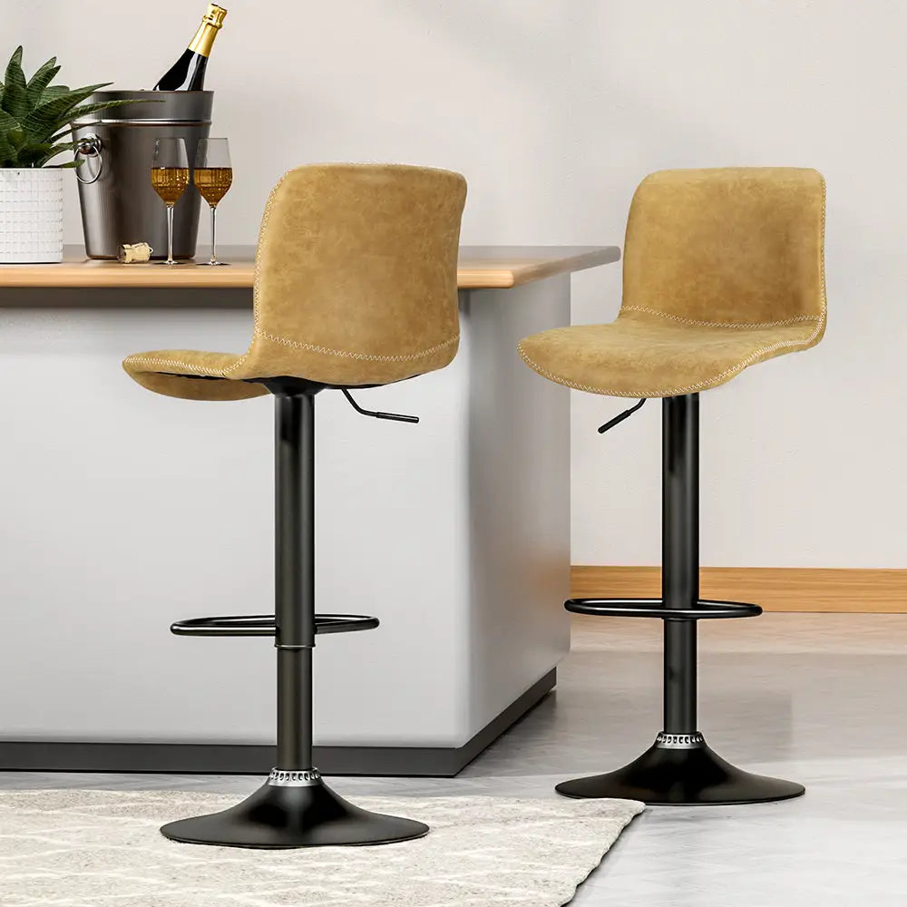 Artiss 2x Bar Stools Kitchen Swivel Bar Stool Gas Lift Chairs Barstools Brown - Furniture > Bar Stools & Chairs