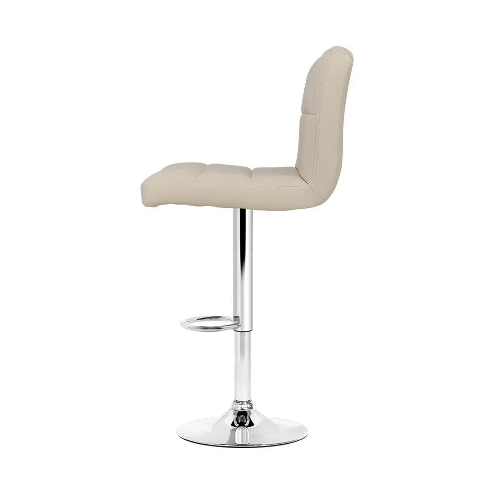 Artiss 2x Bar Stools Leather Gas Lift Beige - Furniture > Bar Stools & Chairs