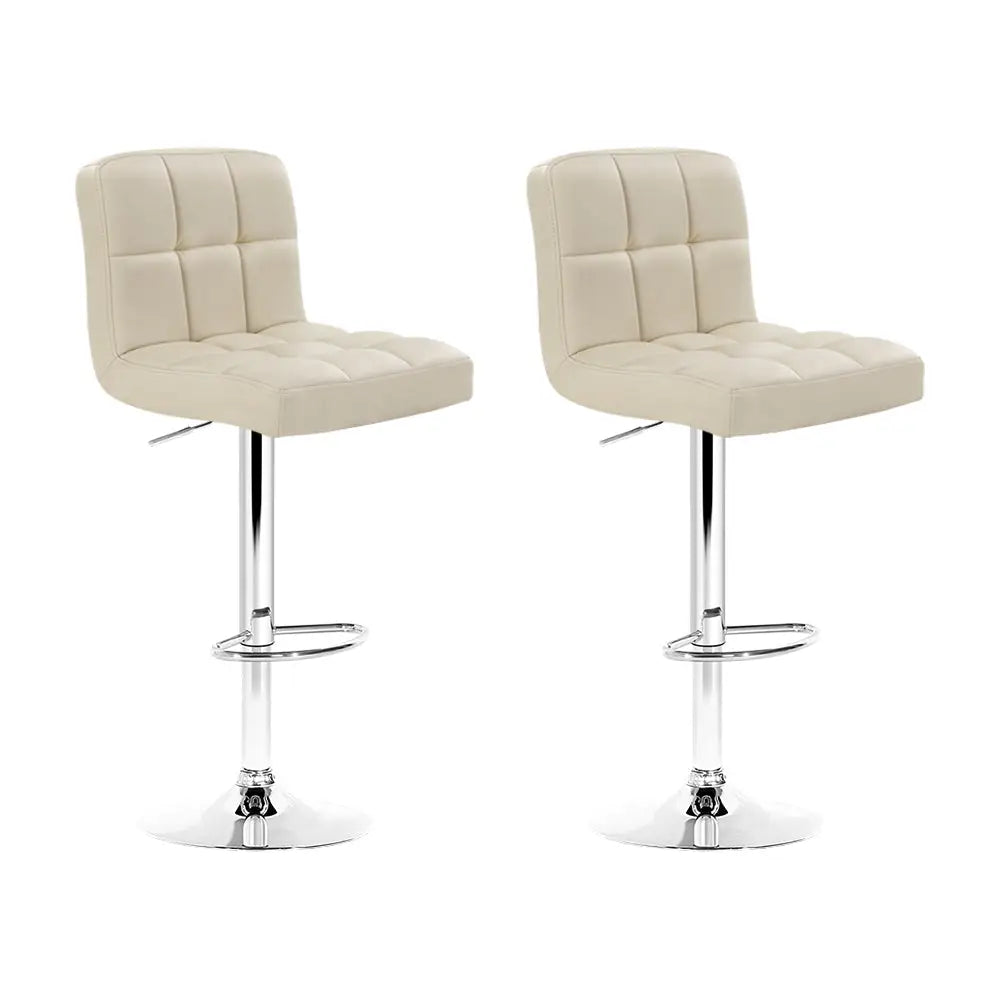 Artiss 2x Bar Stools Leather Gas Lift Beige - Furniture > Bar Stools & Chairs