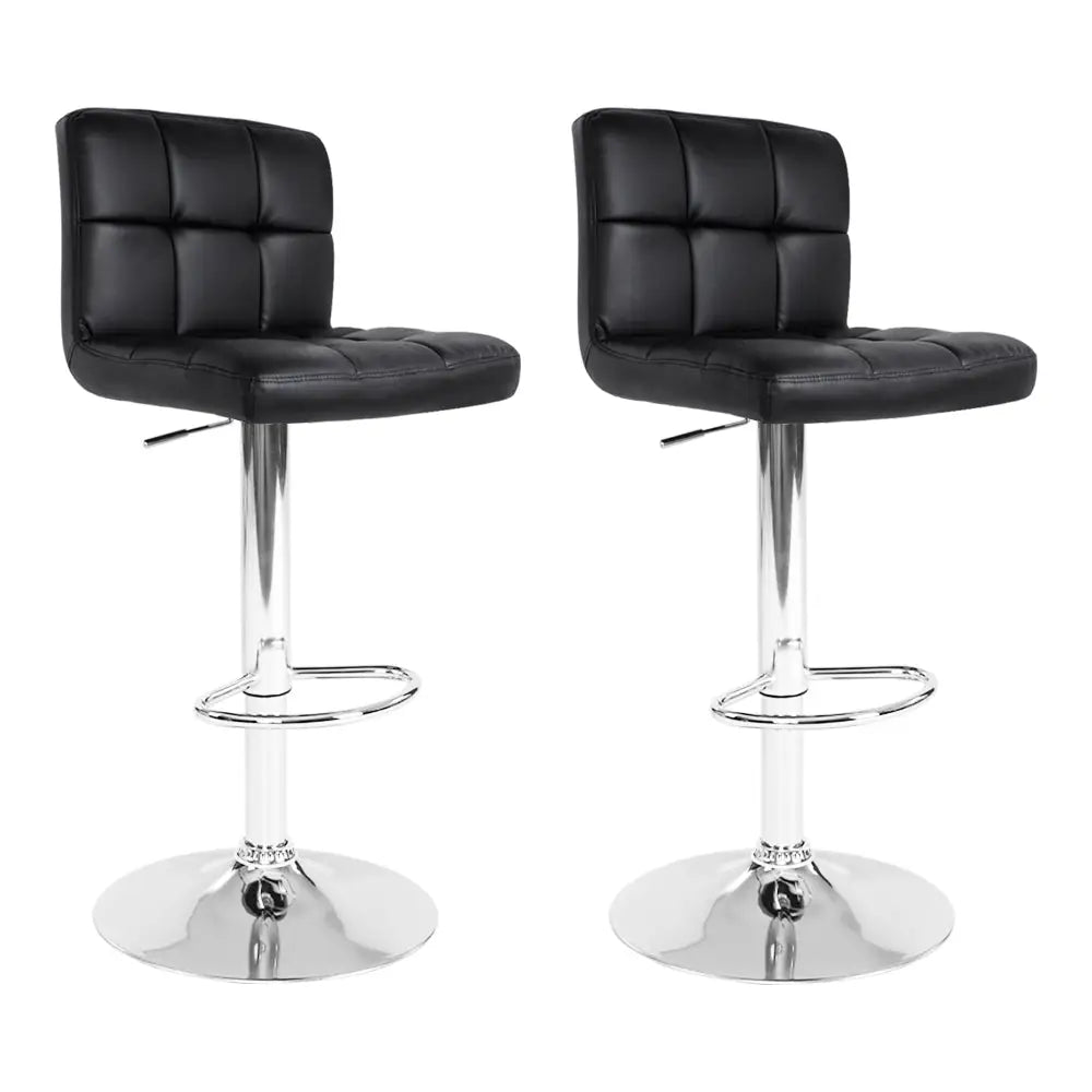 Artiss 2x Bar Stools Leather Gas Lift Black - Furniture > Bar Stools & Chairs