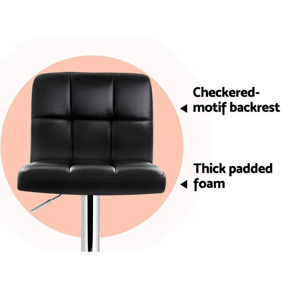 Artiss 2x Bar Stools Leather Gas Lift Black - Furniture > Bar Stools & Chairs