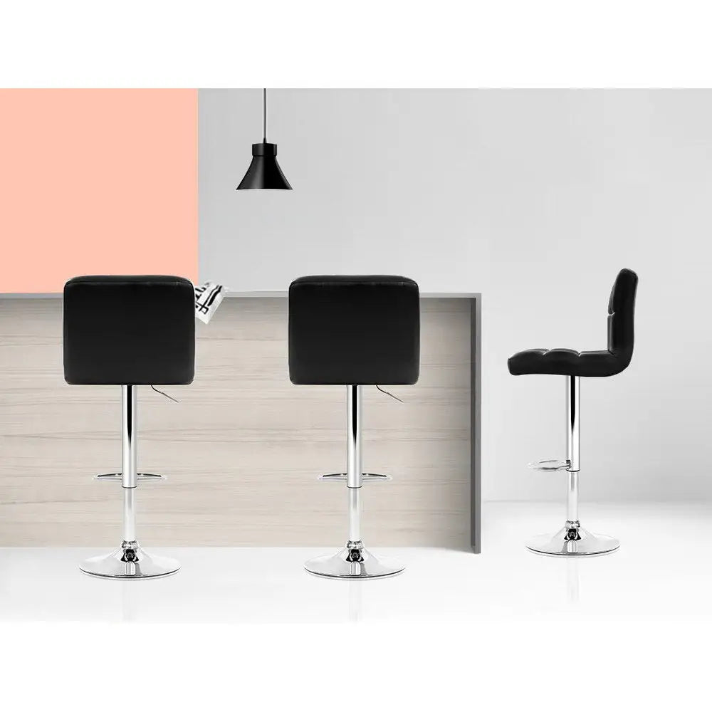 Artiss 2x Bar Stools Leather Gas Lift Black - Furniture > Bar Stools & Chairs