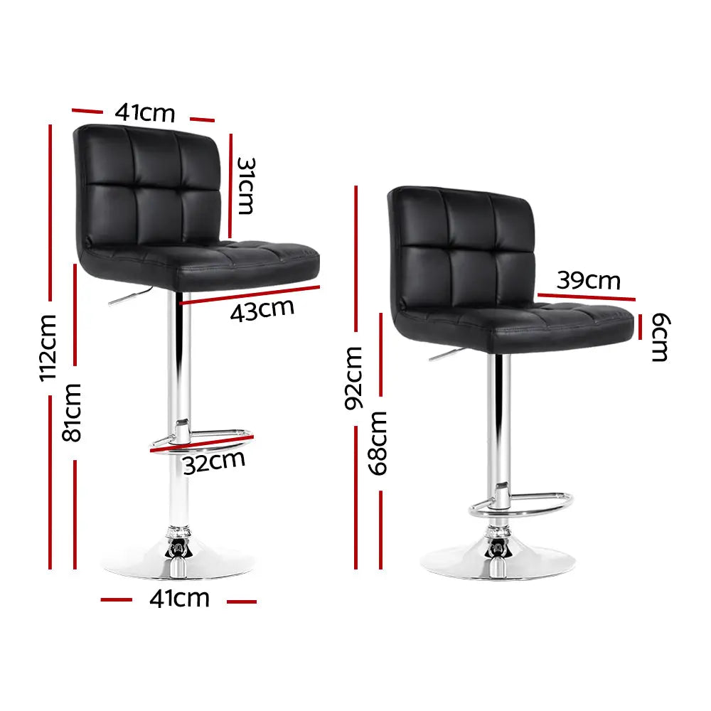 Artiss 2x Bar Stools Leather Gas Lift Black - Furniture > Bar Stools & Chairs