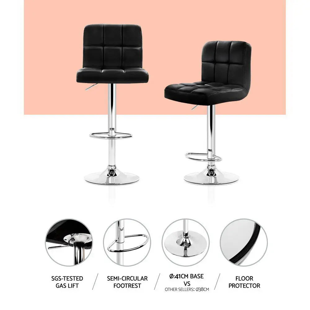 Artiss 2x Bar Stools Leather Gas Lift Black - Furniture > Bar Stools & Chairs