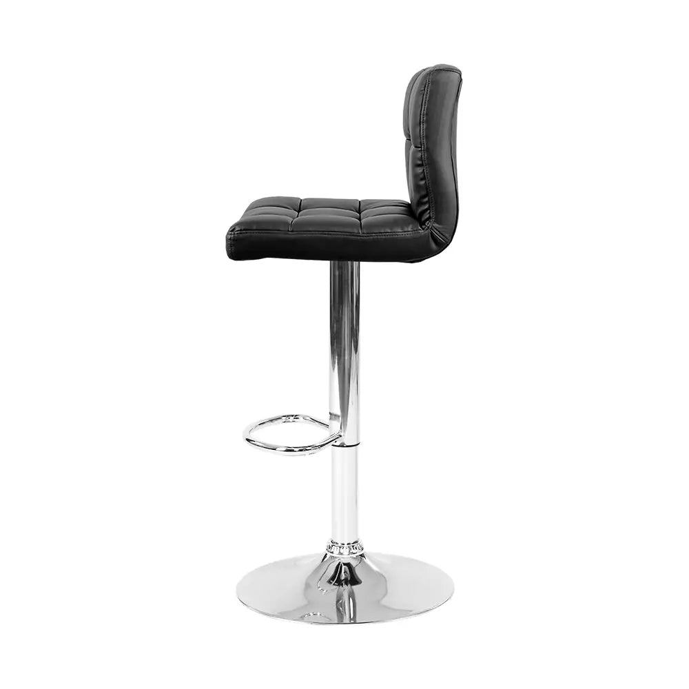 Artiss 2x Bar Stools Leather Gas Lift Black - Furniture > Bar Stools & Chairs