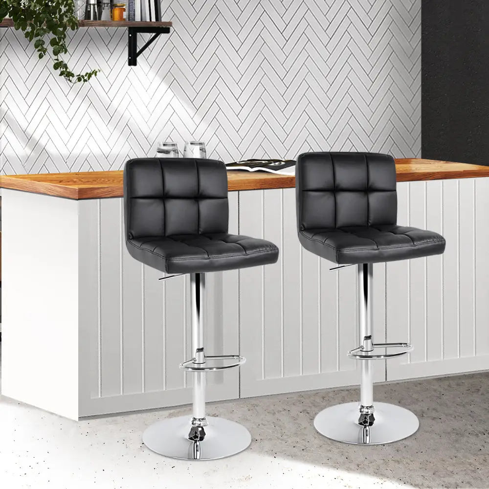 Artiss 2x Bar Stools Leather Gas Lift Black - Furniture > Bar Stools & Chairs