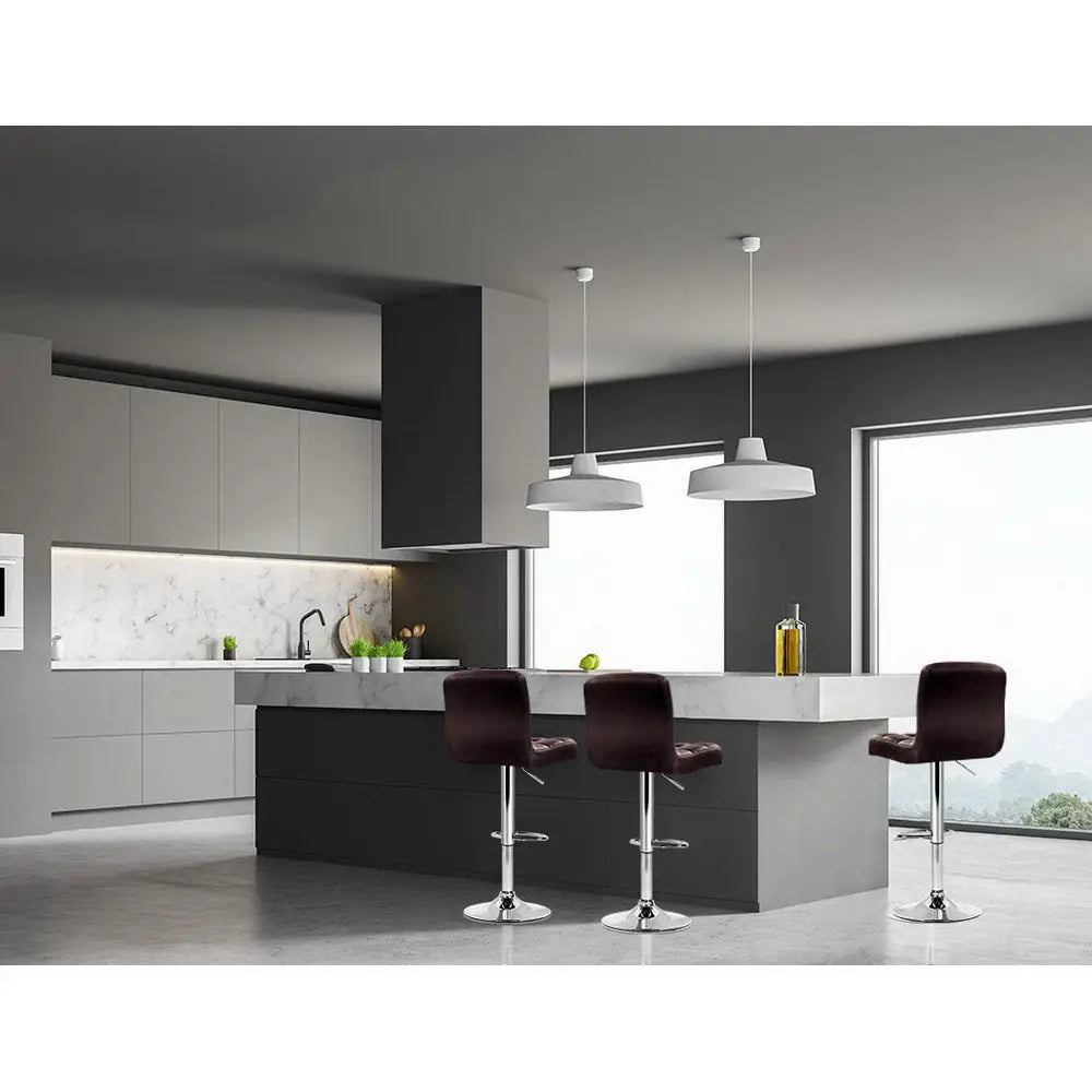 Artiss 2x Bar Stools Leather Gas Lift Brown - Furniture > Bar Stools & Chairs