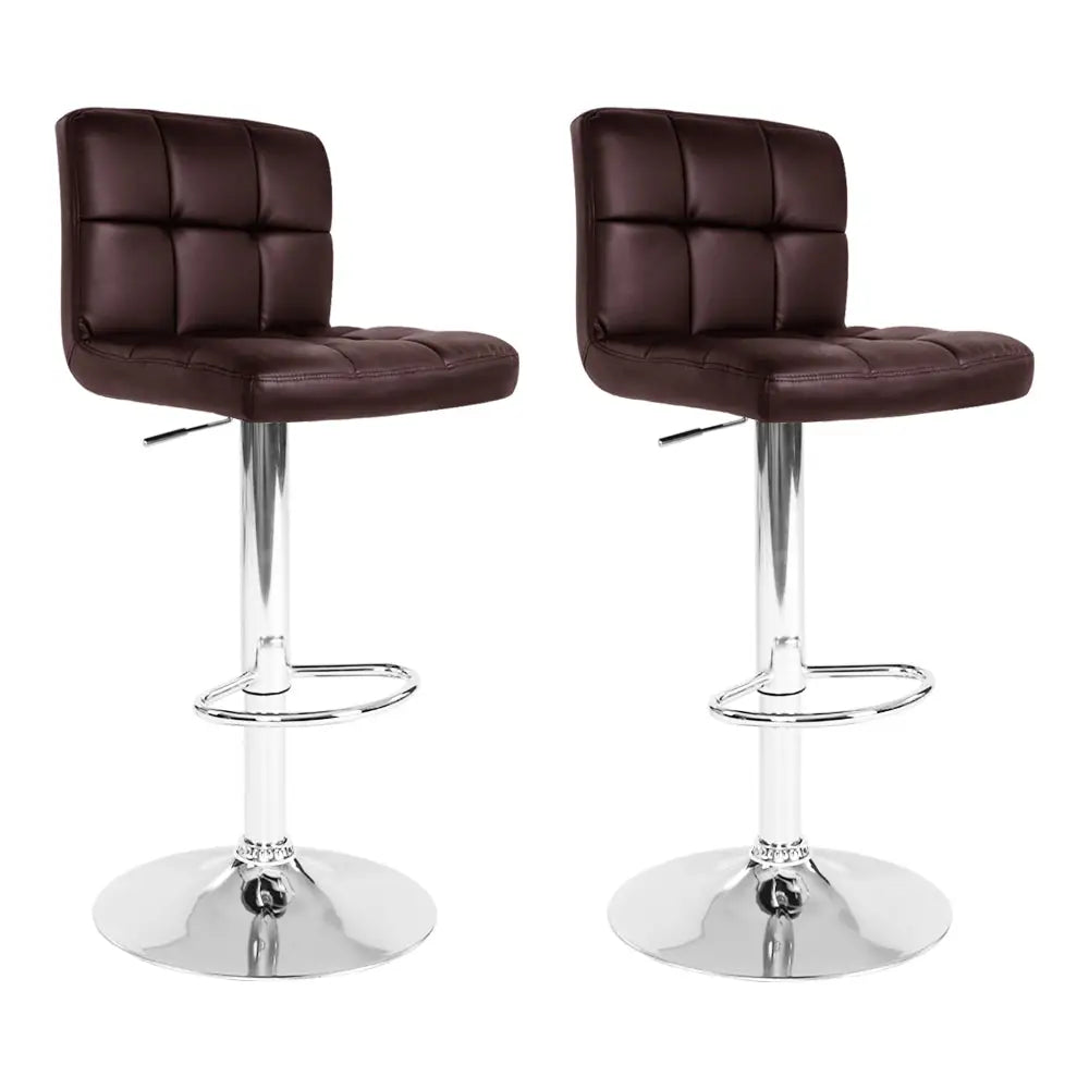 Artiss 2x Bar Stools Leather Gas Lift Brown - Furniture > Bar Stools & Chairs