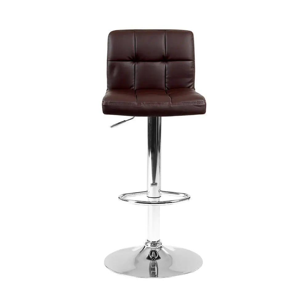 Artiss 2x Bar Stools Leather Gas Lift Brown - Furniture > Bar Stools & Chairs