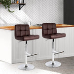Artiss 2x Bar Stools Leather Gas Lift Brown - Furniture > Bar Stools & Chairs