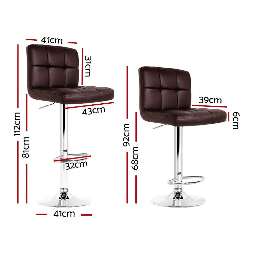 Artiss 2x Bar Stools Leather Gas Lift Brown - Furniture > Bar Stools & Chairs