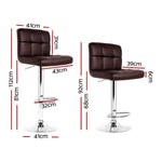 Artiss 2x Bar Stools Leather Gas Lift Brown - Furniture > Bar Stools & Chairs