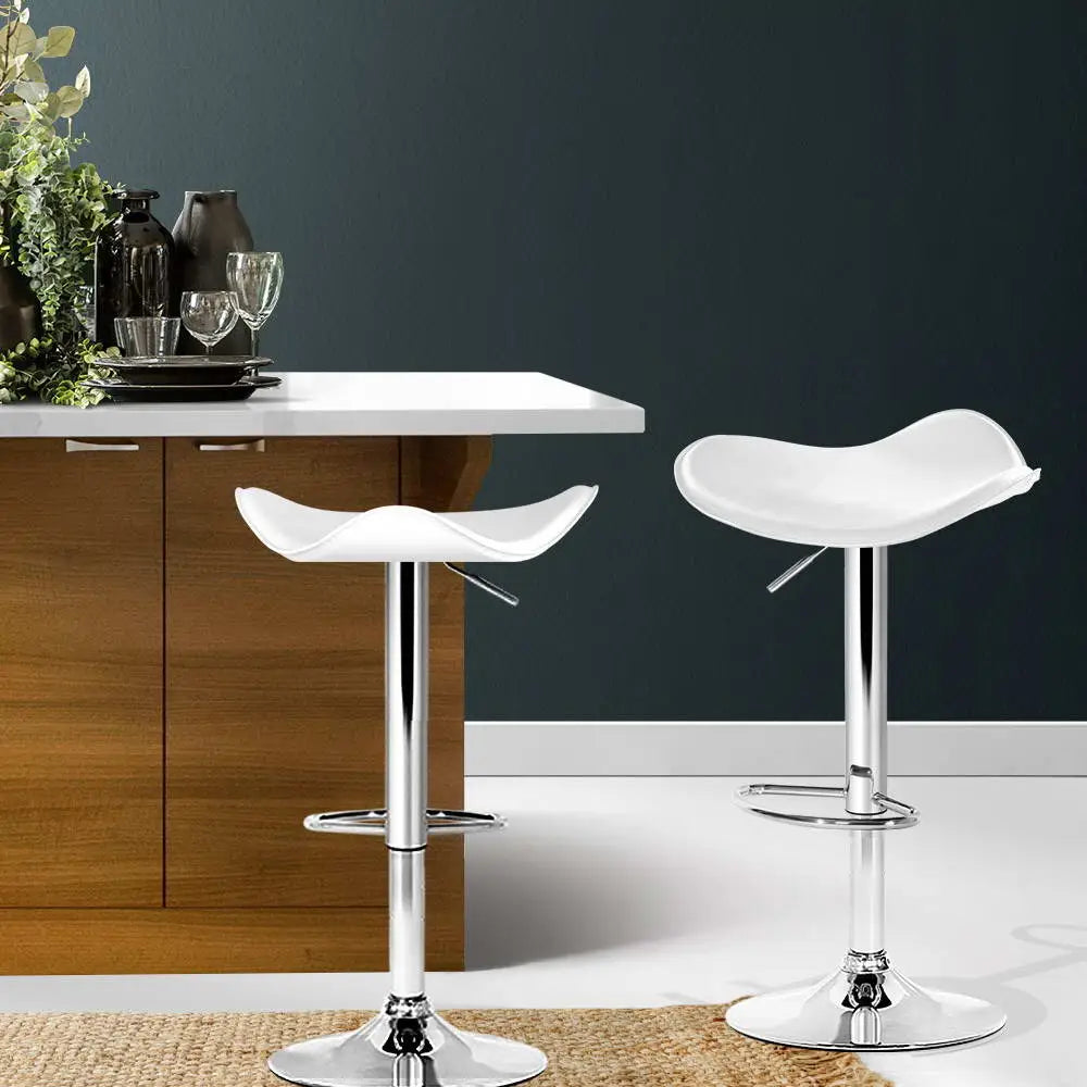 Artiss 2x Bar Stools Leather Gas Lift Chair White - Furniture > Bar Stools & Chairs