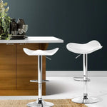Artiss 2x Bar Stools Leather Gas Lift Chair White - Furniture > Bar Stools & Chairs