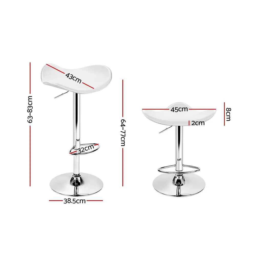 Artiss 2x Bar Stools Leather Gas Lift Chair White - Furniture > Bar Stools & Chairs