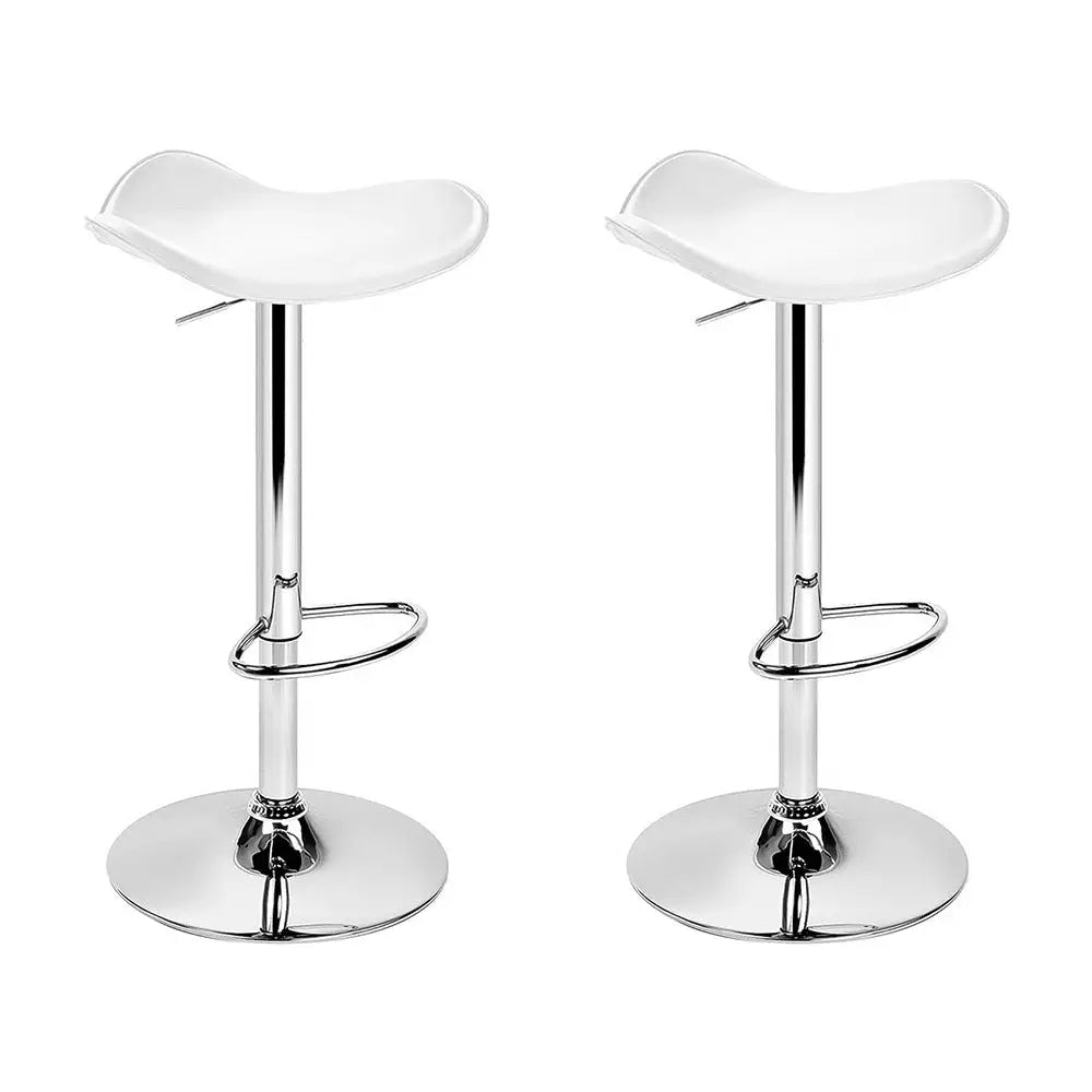 Artiss 2x Bar Stools Leather Gas Lift Chair White - Furniture > Bar Stools & Chairs